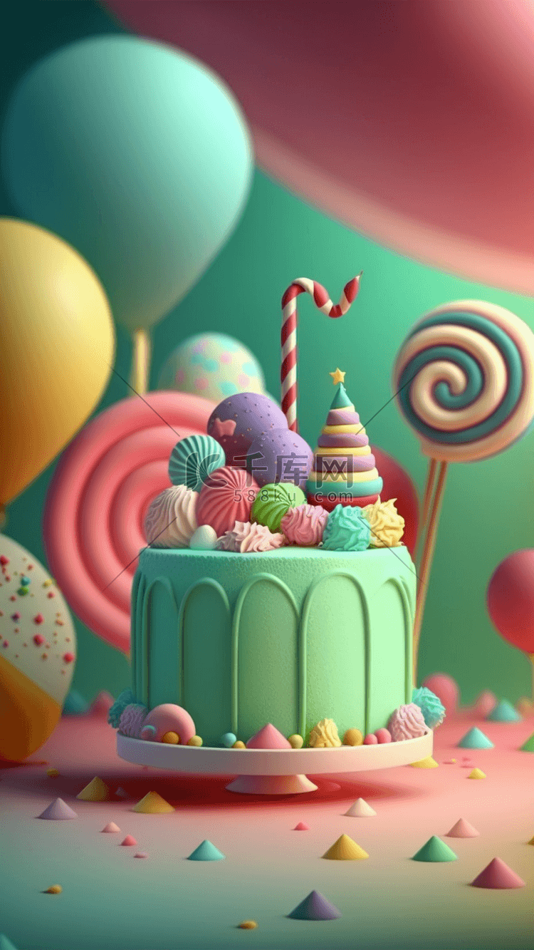 生日蛋糕糖果绿色卡通立体背景