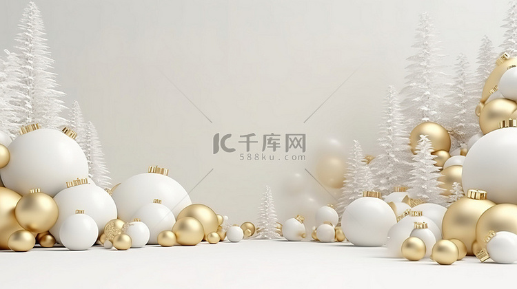 白色和金色圣诞背景概念模型的 