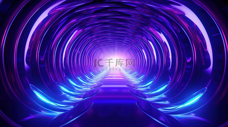 带有霓虹灯照明的未来隧道扭曲紫