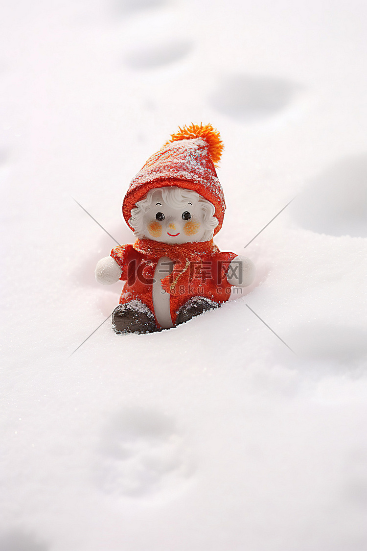 小圣诞老人坐在雪地上