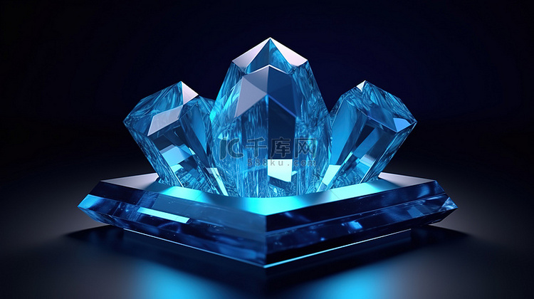 蓝色抽象水晶讲台背景上显示的水