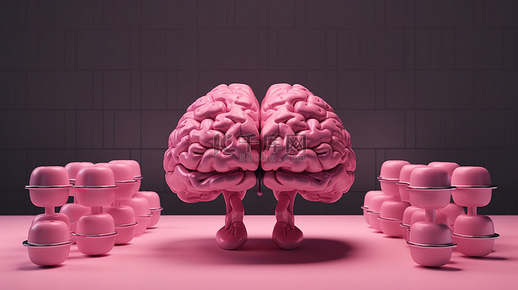 粉红色的大脑和哑铃增强心理能力