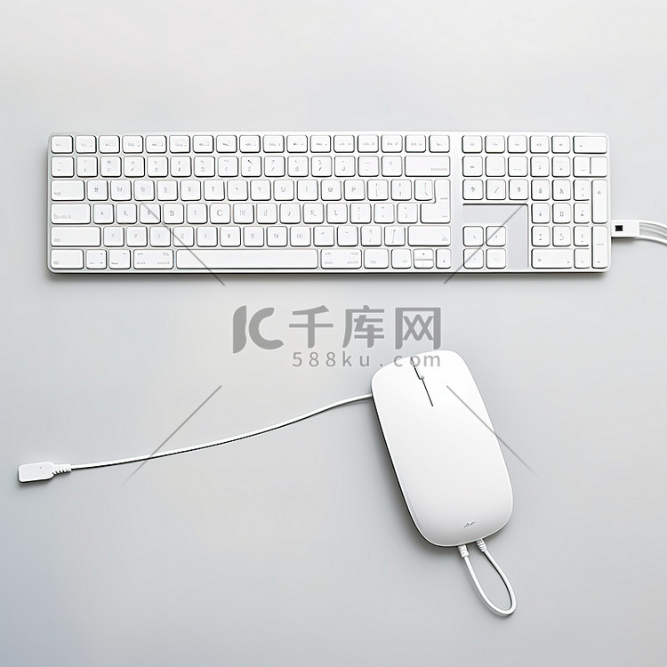一个空的白色键盘和一个带电线的