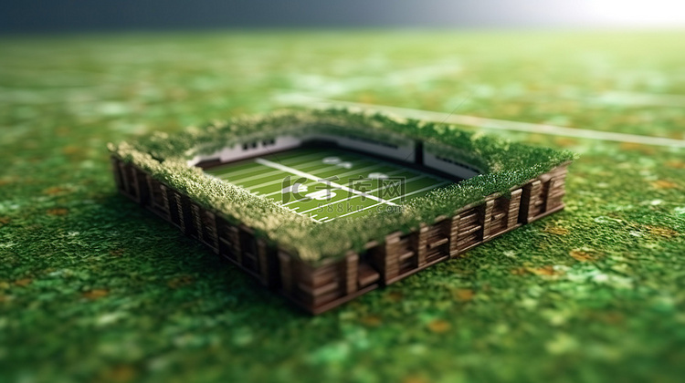 绿色橄榄球体育场草地与美式足球