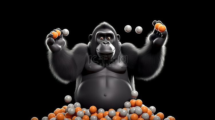 食物杂耍 3D 大猩猩角色为场