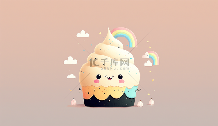 彩虹冰淇淋可爱的表情卡通可爱的