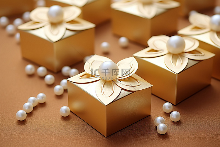 漂亮的金色甜盒，里面有珍珠
