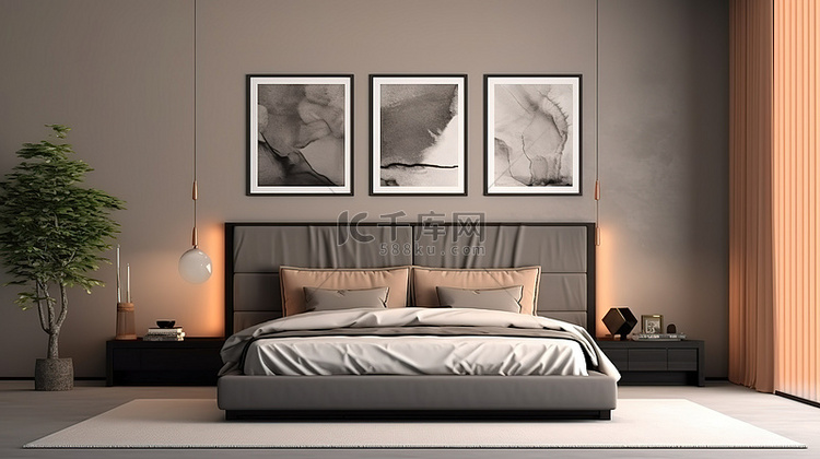 现代卧室设计与框架图片背景 3