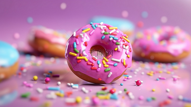撒上的甜甜圈在 3D 背景渲染