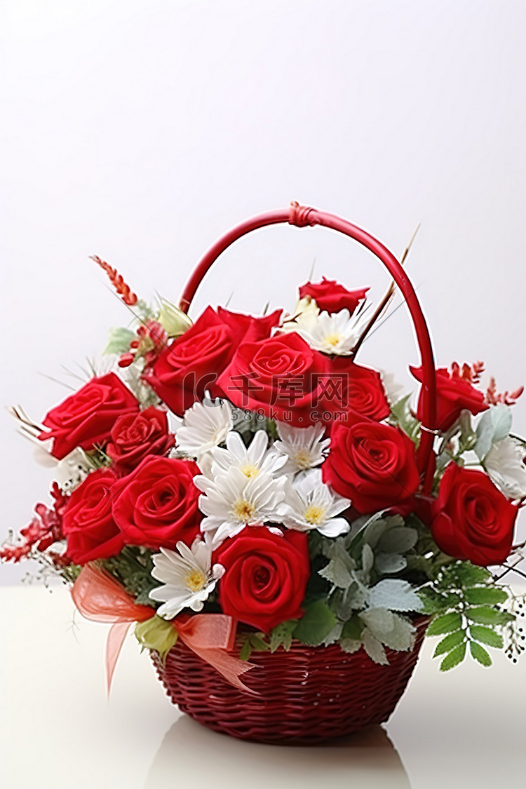 鲜花礼品篮，玫瑰和睡莲