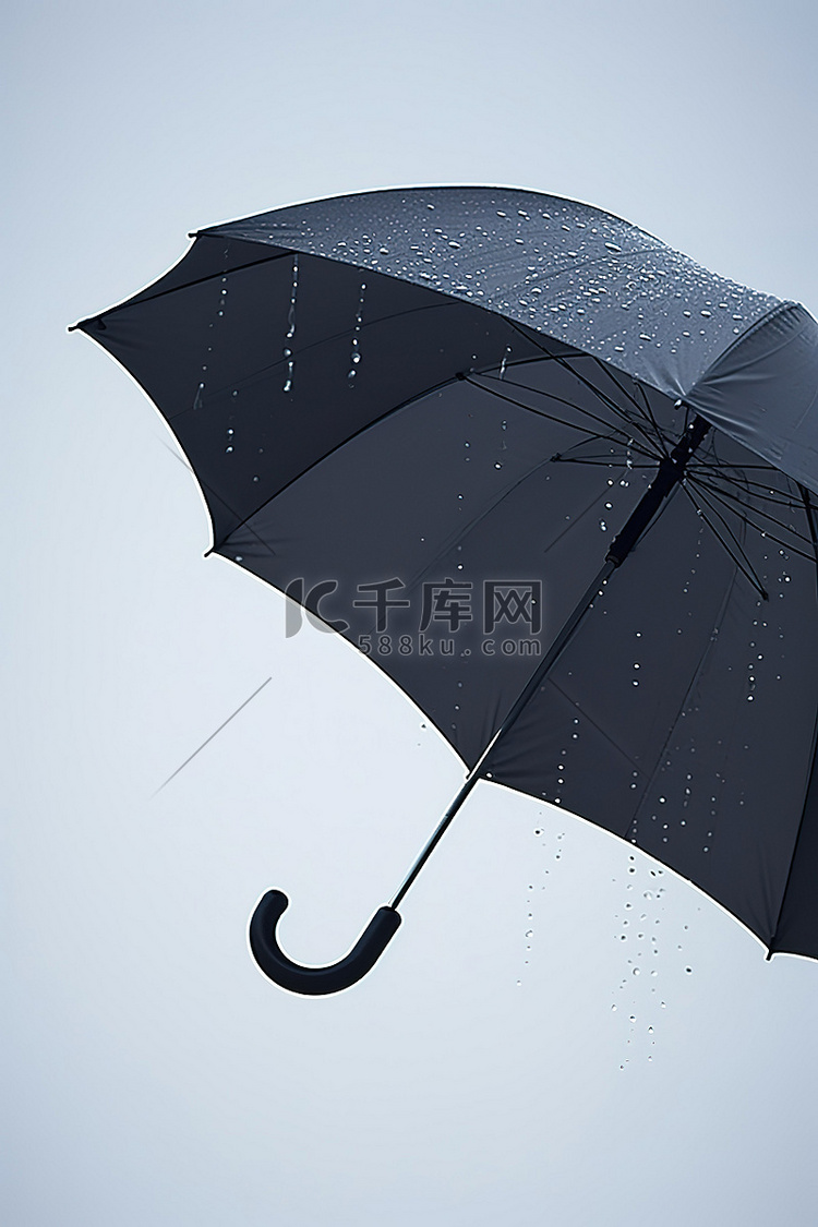 灰色的黑色雨伞和雨中的云彩