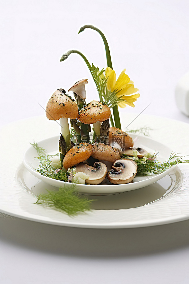 芦笋盘上的蘑菇