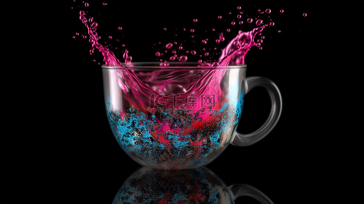 3D 渲染中的黑色和粉色茶和咖