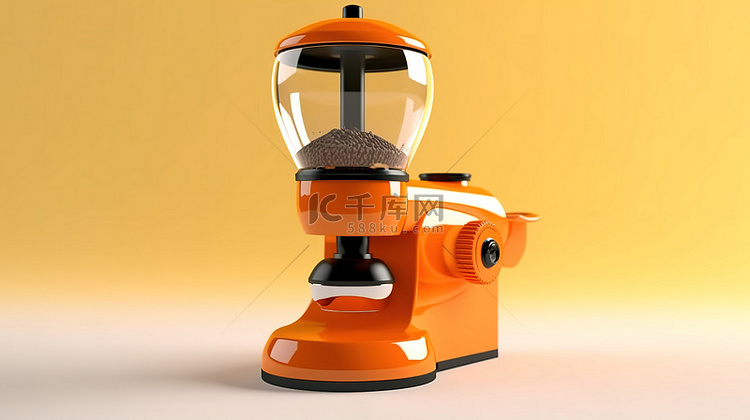 带有橙色咖啡研磨机的白色背景的
