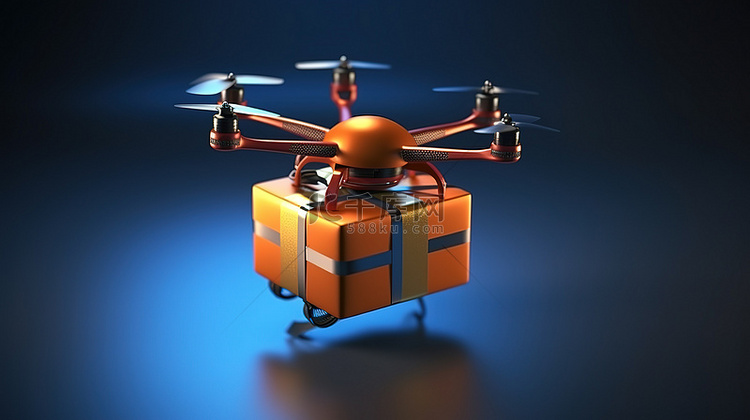 无人机送礼物的 3D 渲染