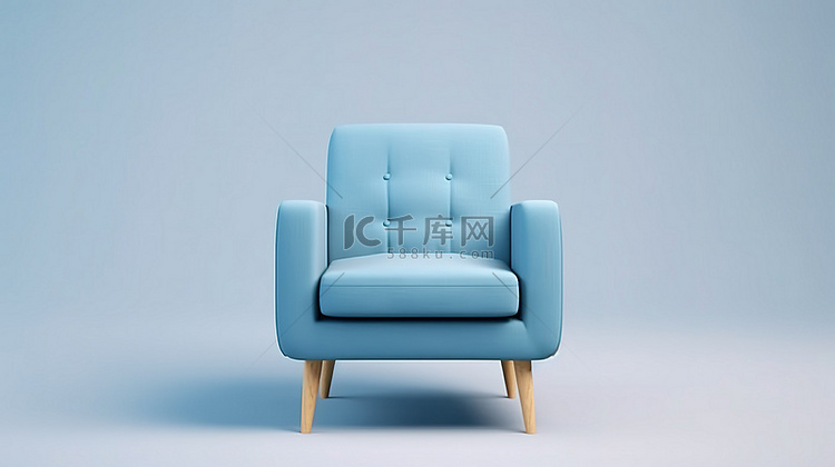 隔离的简约蓝色椅子 3D 前视图