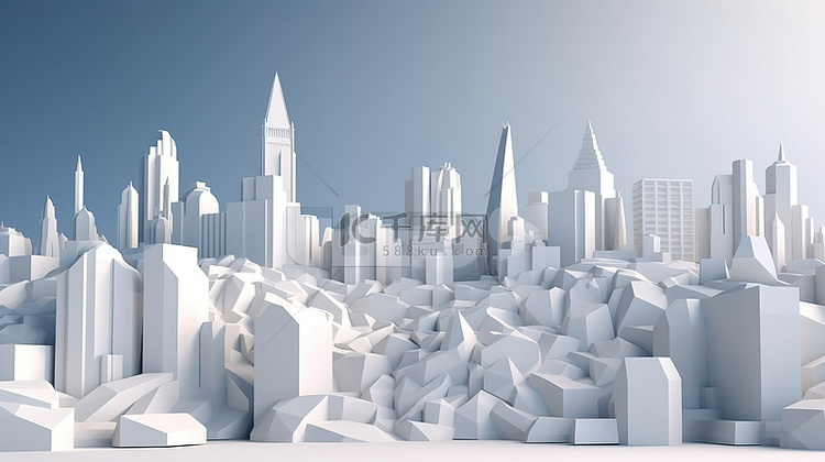 3d 渲染中白色低多边形城市景