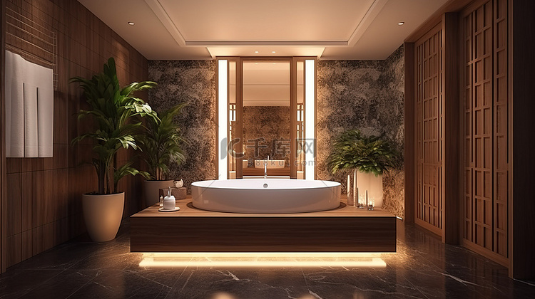 豪华酒店套房配有浴缸 3D 渲