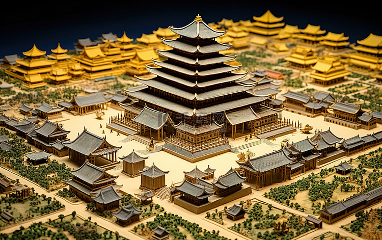 中国宝塔镇和其他建筑的模型