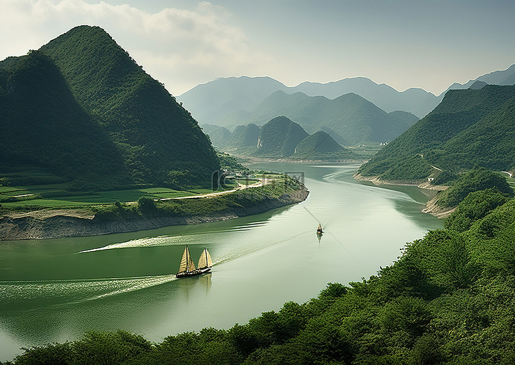 长江中国一侧的山坡上，美丽的水