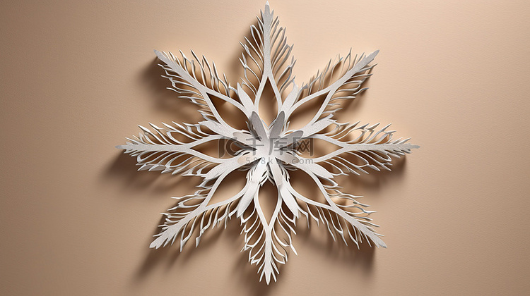 折叠和弯曲的雕刻纸雪花投射出华