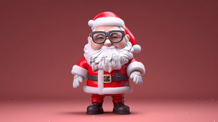 卡通圣诞老人戴上 3D 面具增