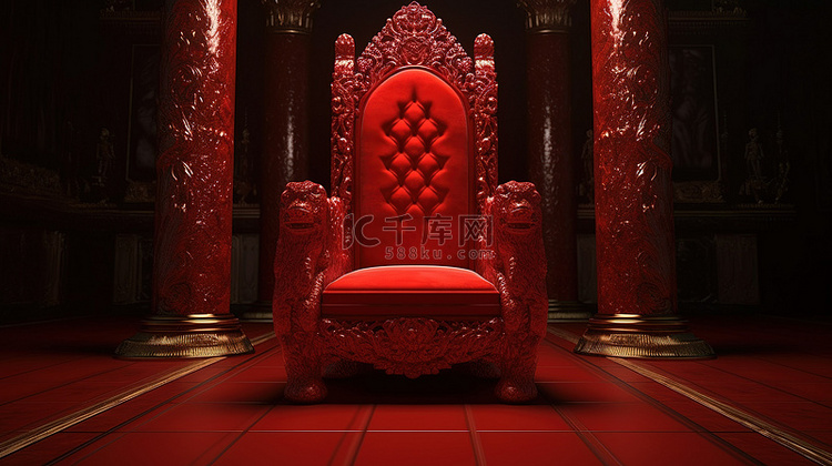 豪华红色皇家椅子 3d 渲染，