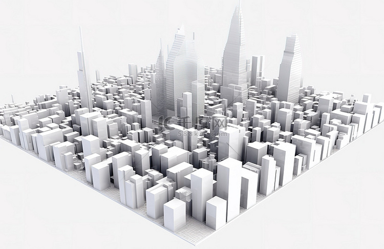 3d模型城市城市渲染白色城市透