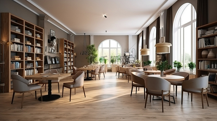 客厅或咖啡馆 3D 渲染展示舒