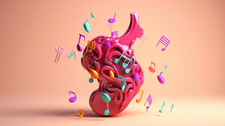 创造性思维的 3D 插图与音符