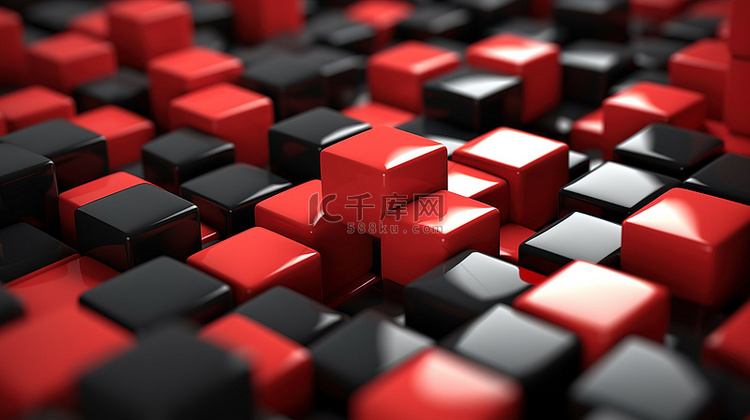 红色立方体块在隔离 3D 渲染