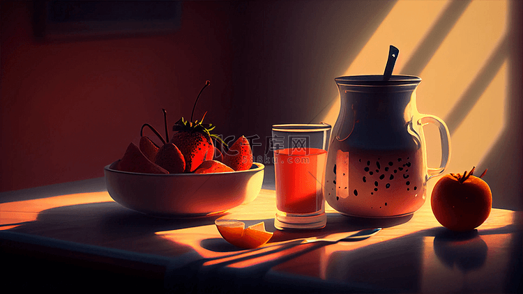 奶茶水果草莓背景