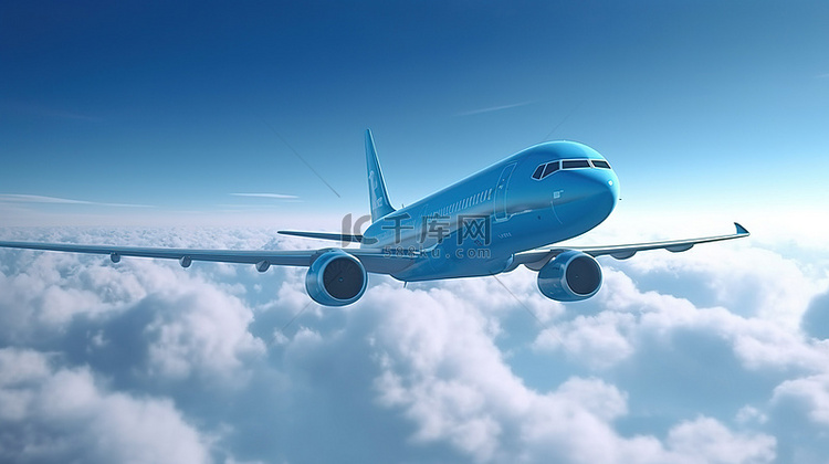 国际冒险 3d 渲染蓝色飞机在