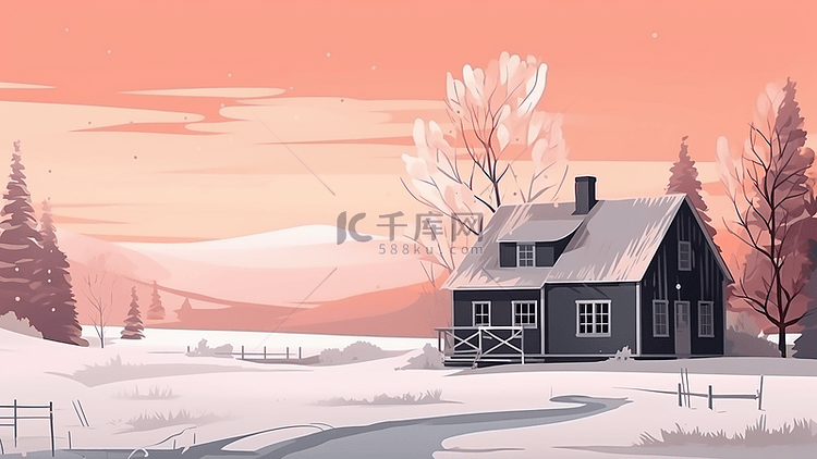 冬天房屋风景插画