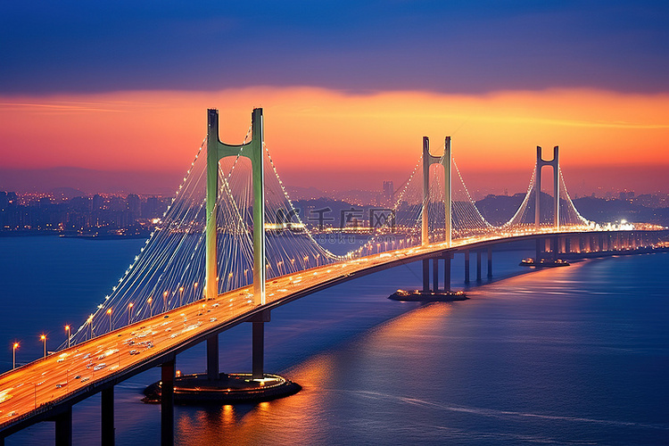 黄昏时分，这座桥横跨海洋