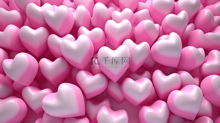 粉红色背景上的 3d 心脏和牙