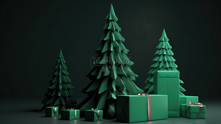 3d 渲染中的有天赋的圣诞树