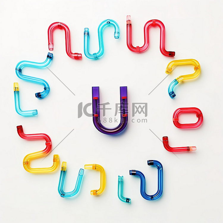 U形彩虹色线夹作为装饰字母