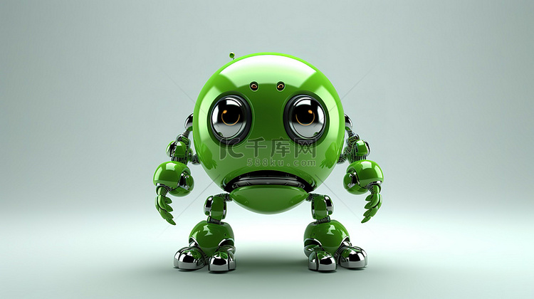 俏皮的 3D 机器人，采用绿色