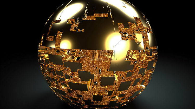 闪闪发光的金色球体的 3d 渲染