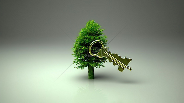 森林形状的绿色钥匙隔离了庆祝环