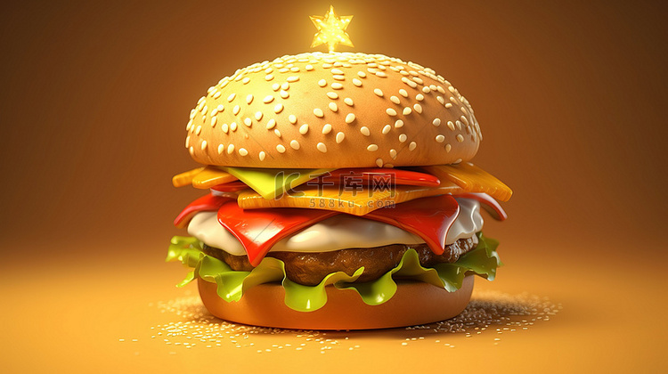 节日汉堡 3d 渲染的汉堡包装
