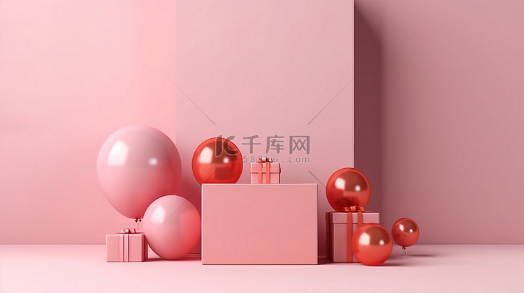 具有抽象粉红色背景的显示礼品盒