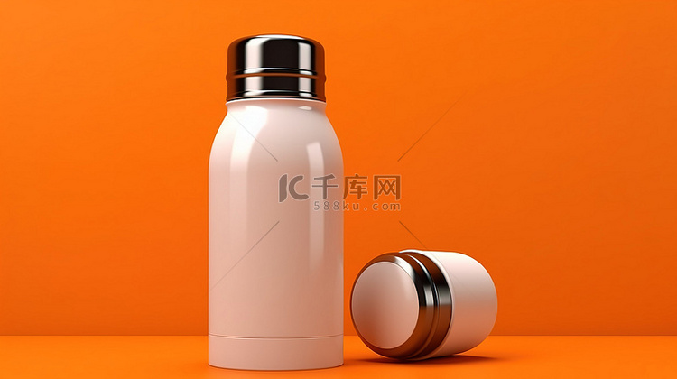 充满活力的橙色背景下单色热水瓶