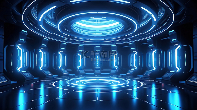 科幻未来 3d 渲染的霓虹灯反