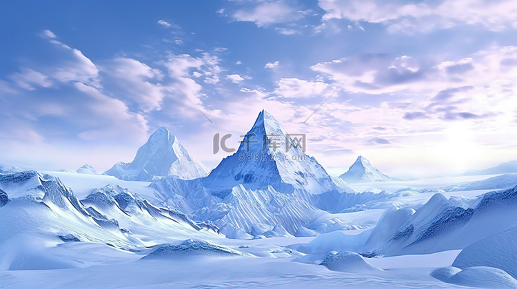 雄伟的雪山景观，采用 3D 技