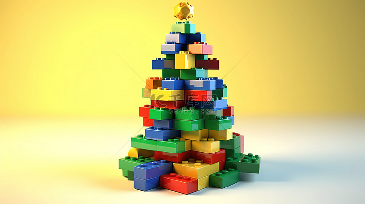 乐高积木圣诞树的 3D 逼真渲染