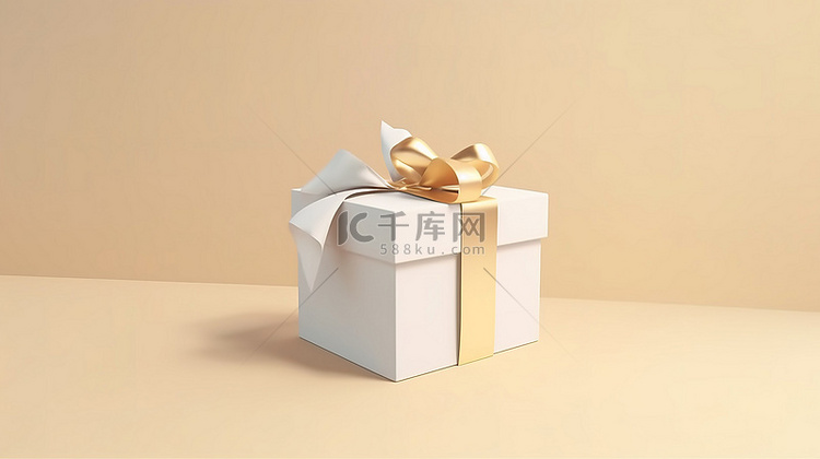 金色丝带点缀 3d 白色礼品盒