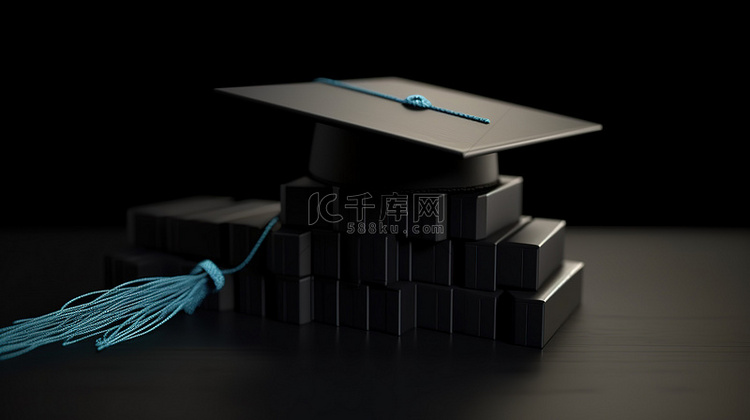教育事项 3d 呈现黑色毕业帽