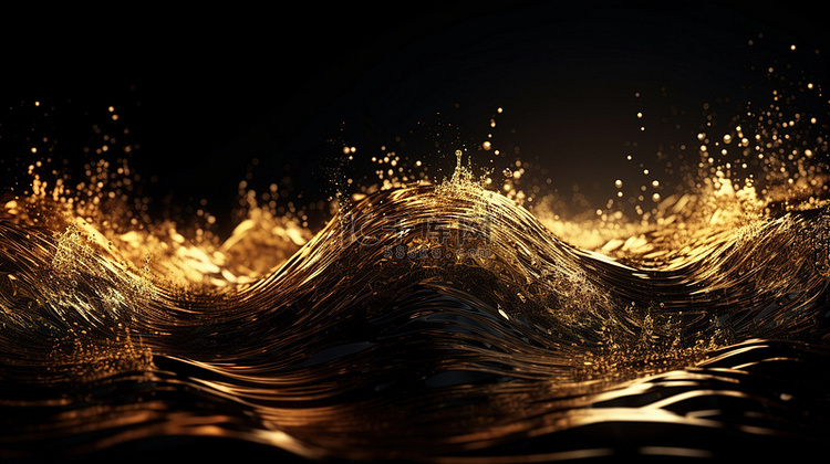 在抽象 3d 渲染中流动的金色粒子